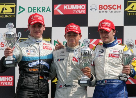 Podiet med Sutil (tv.), Hamilton (midten) og Bonanomi (th.) (Foto: F3euroseries)